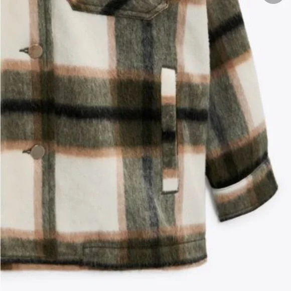 Zara Plaid Wool Overshirt Over Sized Button Down Shacket Jacket XXL - Picture 6 of 7